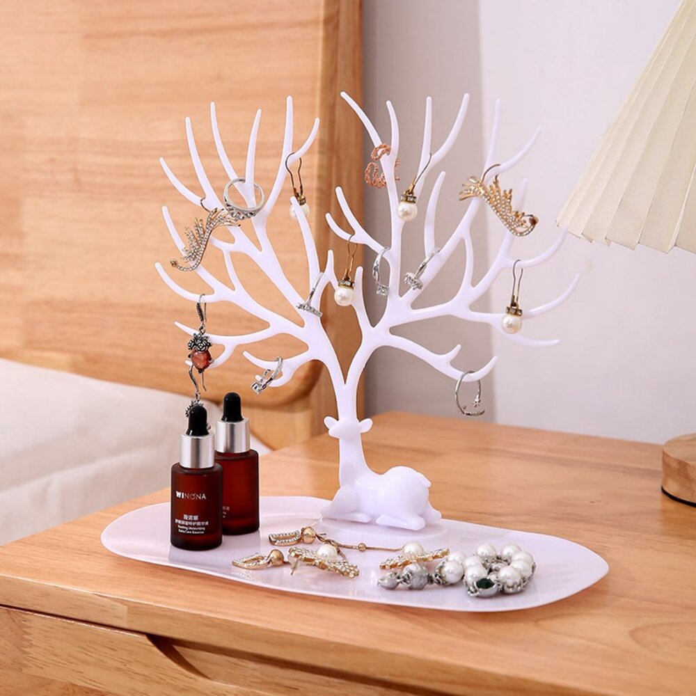NEW Jewelry Organizer: White Plastic Deer Stag Display Shelf necklace storage